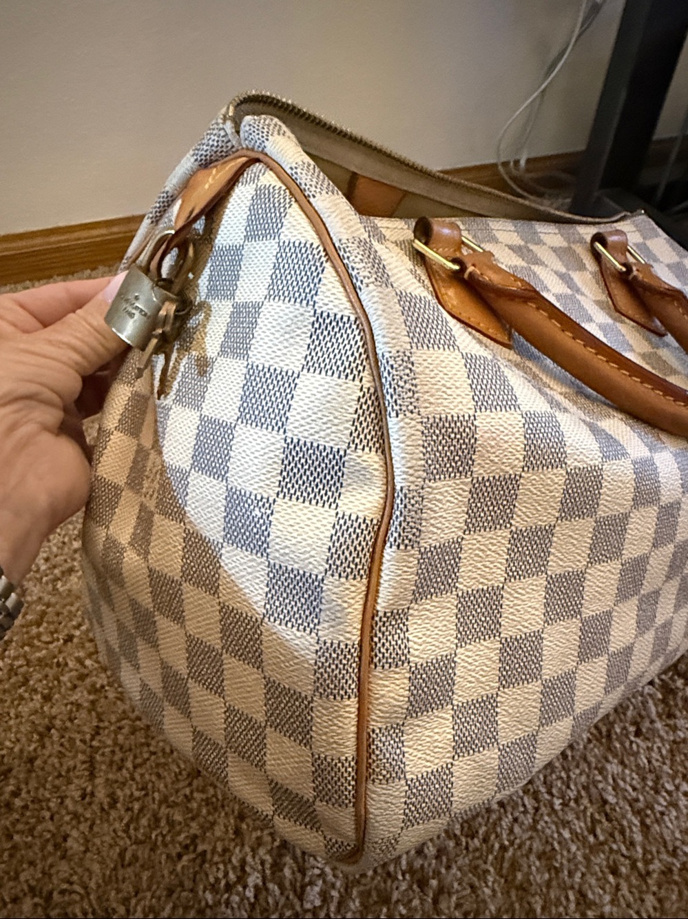 Louis Vuitton Damier Azur Speedy 30 Handbag - Cream/Light Brown - Picture 11 of 16